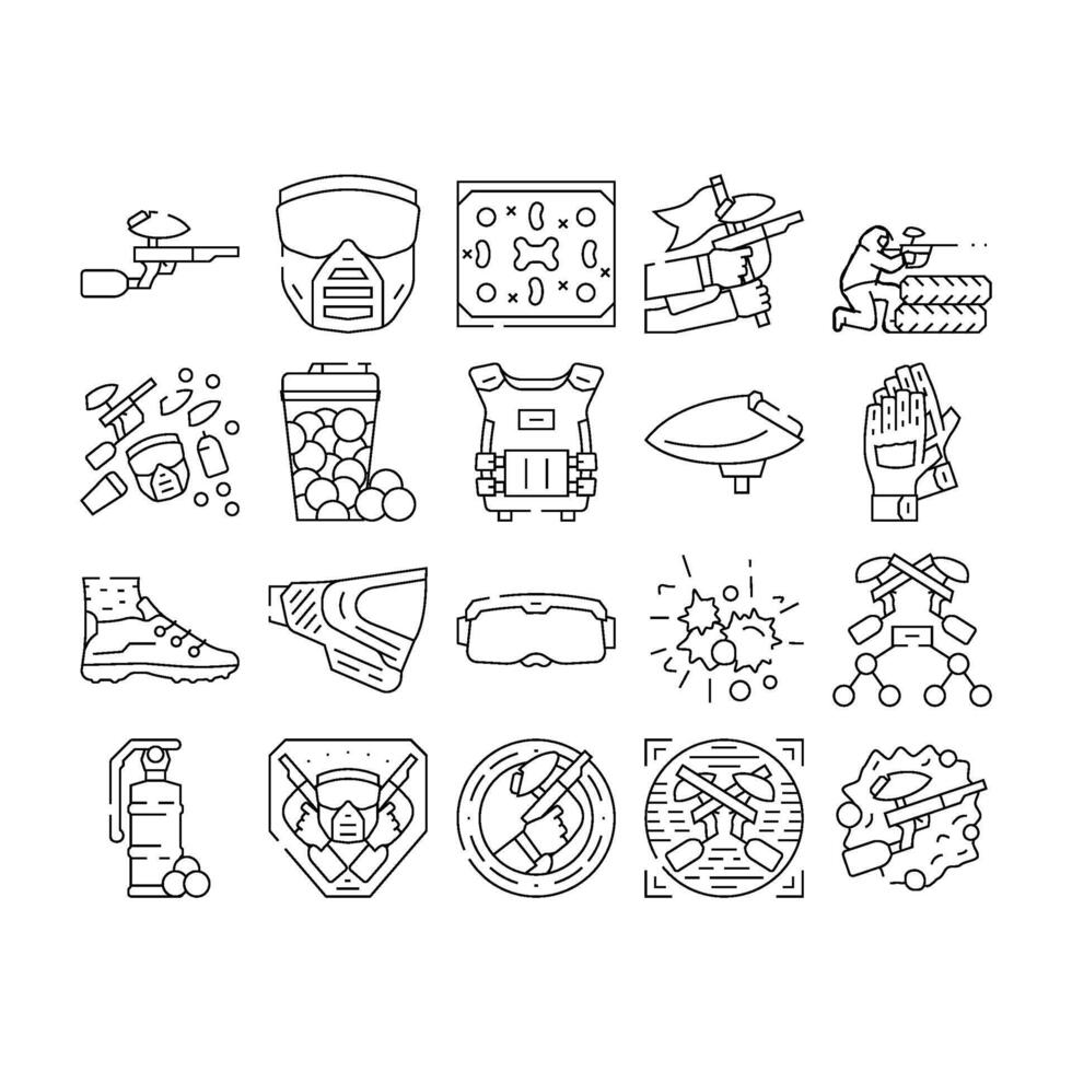 paint ball game soldier icons set vector