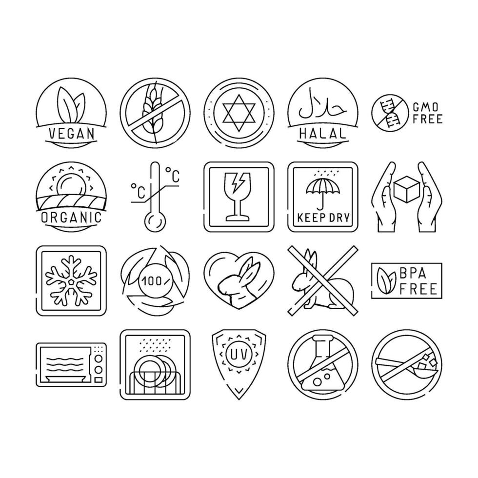 product caution label warning icons set vector