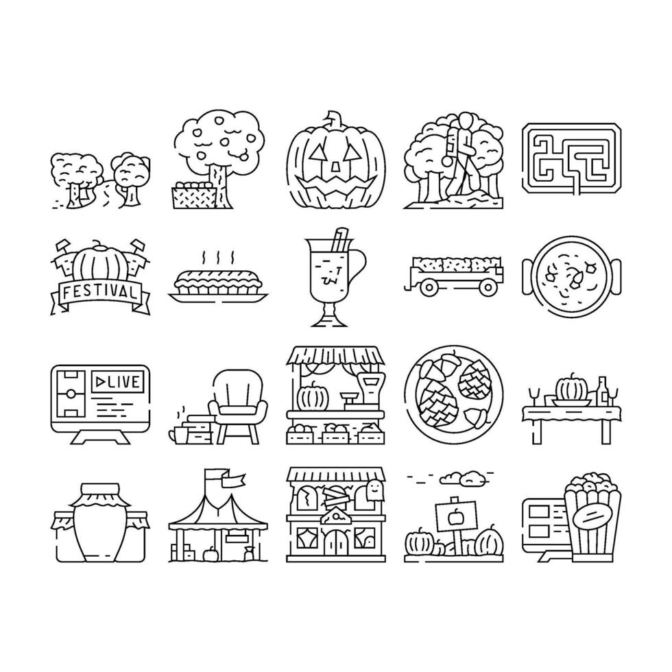 autumn spend time forest icons set vector