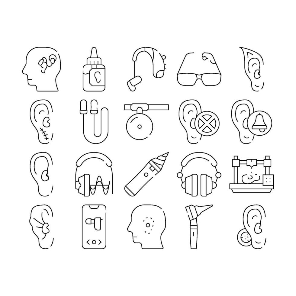 Hearing Equipment Collection Icons Set Illustrations vector