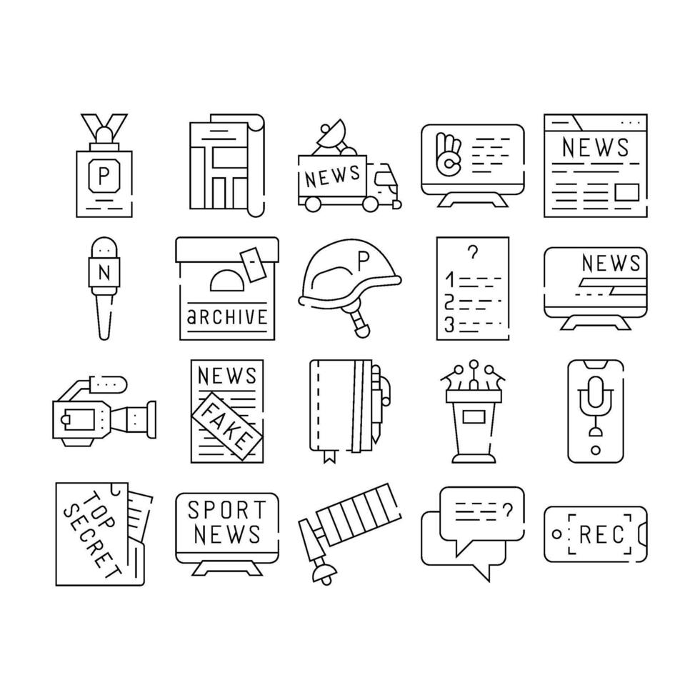 Journalist Accessories Collection Icons Set Illustrations vector