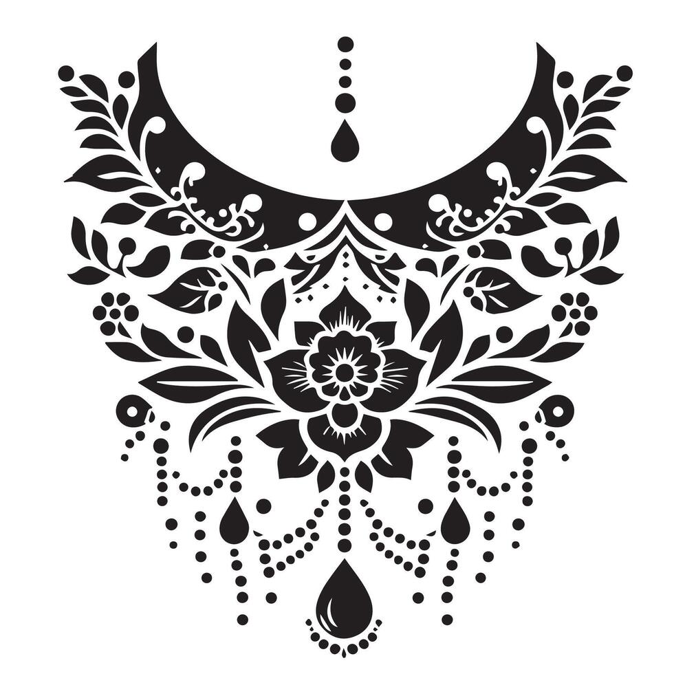 Stencil Art collar design for kameez , black and white, white background vector