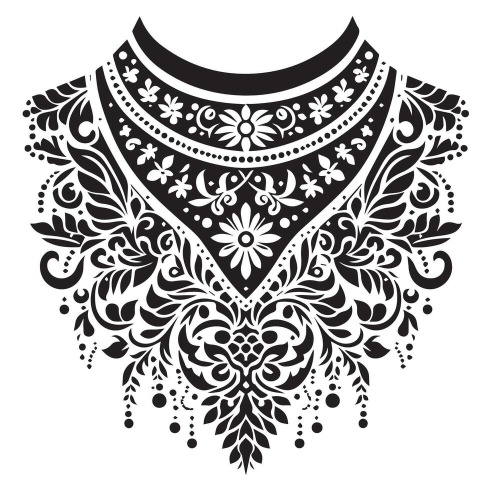 Stencil Art collar design for kameez , black and white, white background vector