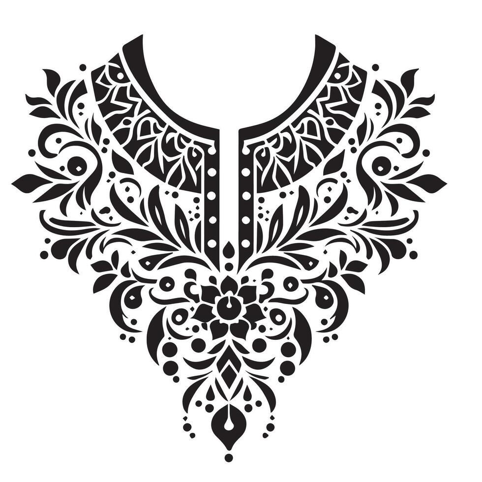 Stencil Art collar design for kameez , black and white, white background vector