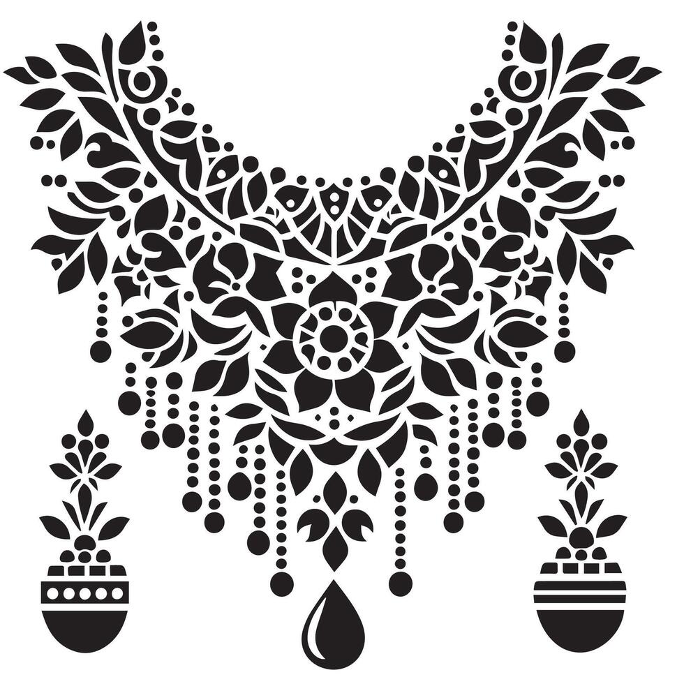 Stencil Art collar design for kameez , black and white, white background vector