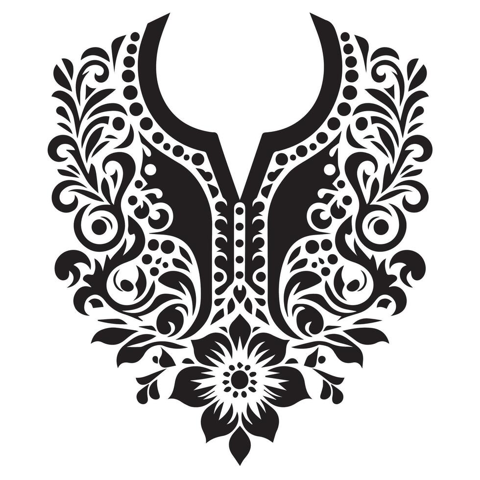 Stencil Art collar design for kameez , black and white, white background vector