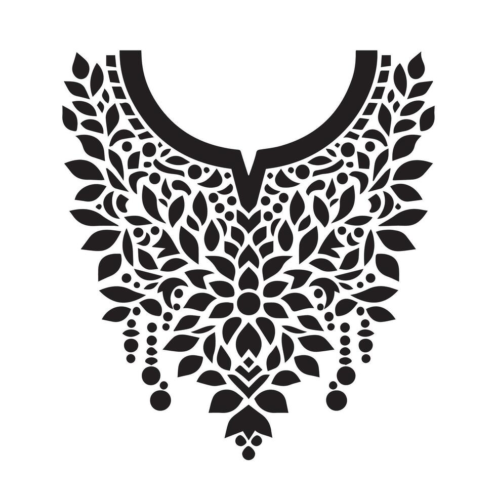 Stencil Art collar design for kameez , black and white, white background vector