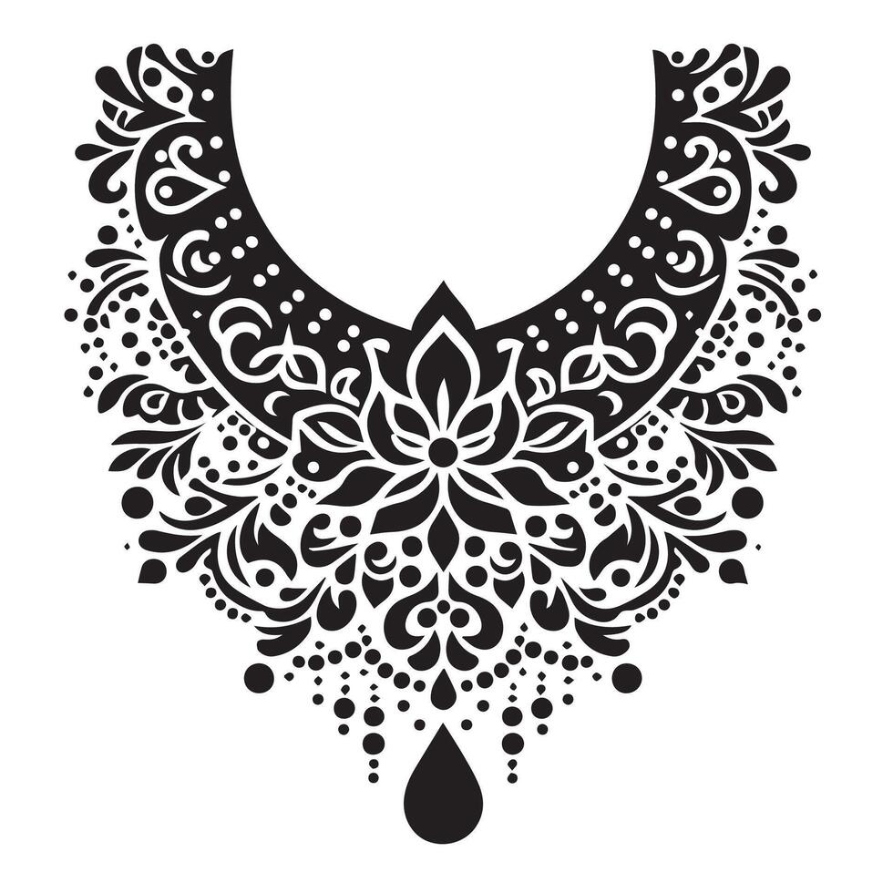 Stencil Art collar design for kameez , black and white, white background vector
