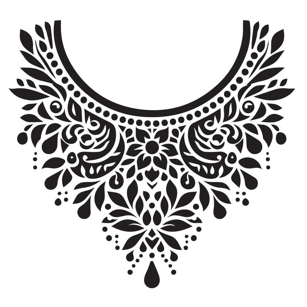 Stencil Art collar design for kameez , black and white, white background vector