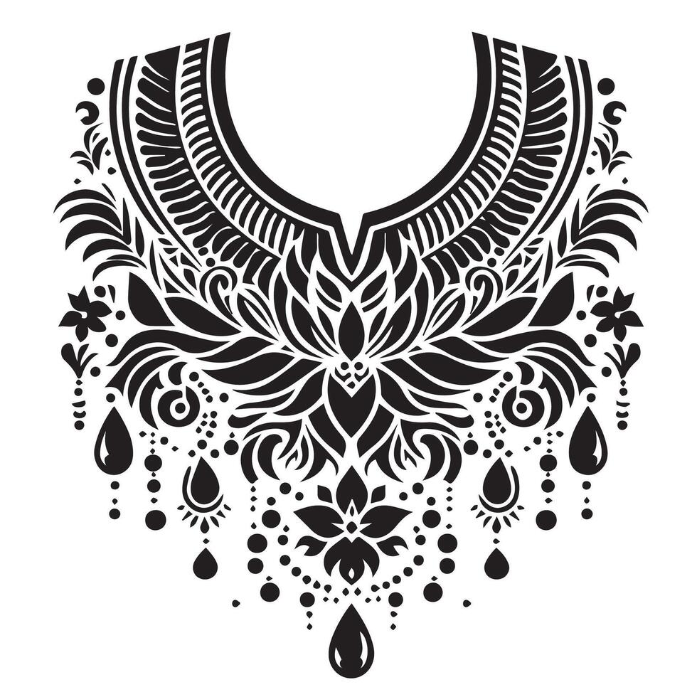Stencil Art collar design for kameez , black and white, white background vector