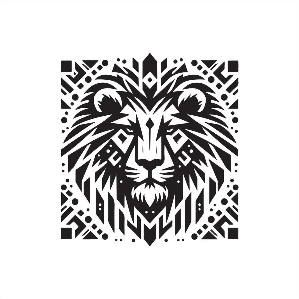 Silhouette Art lion Wild Animal , white back tattoo style stencil print, impressive and visual sticker, white background vector