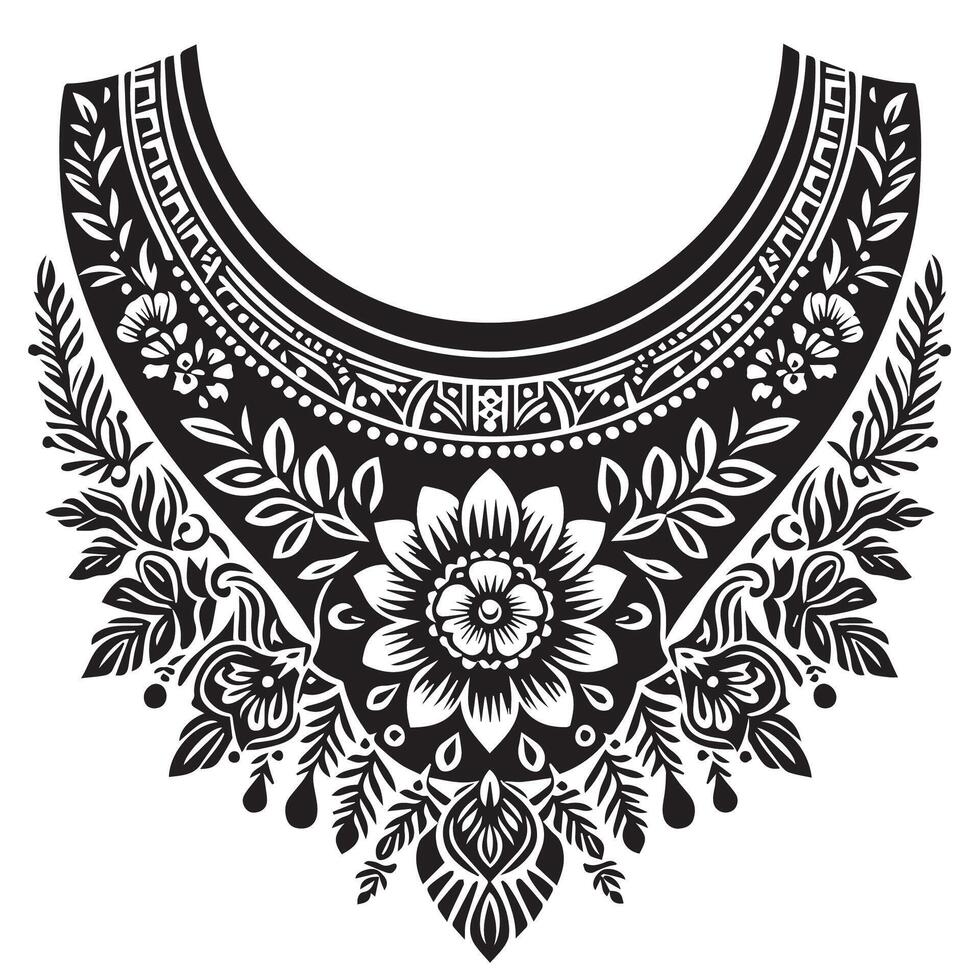 Stencil Art collar design for kameez , black and white, white background vector