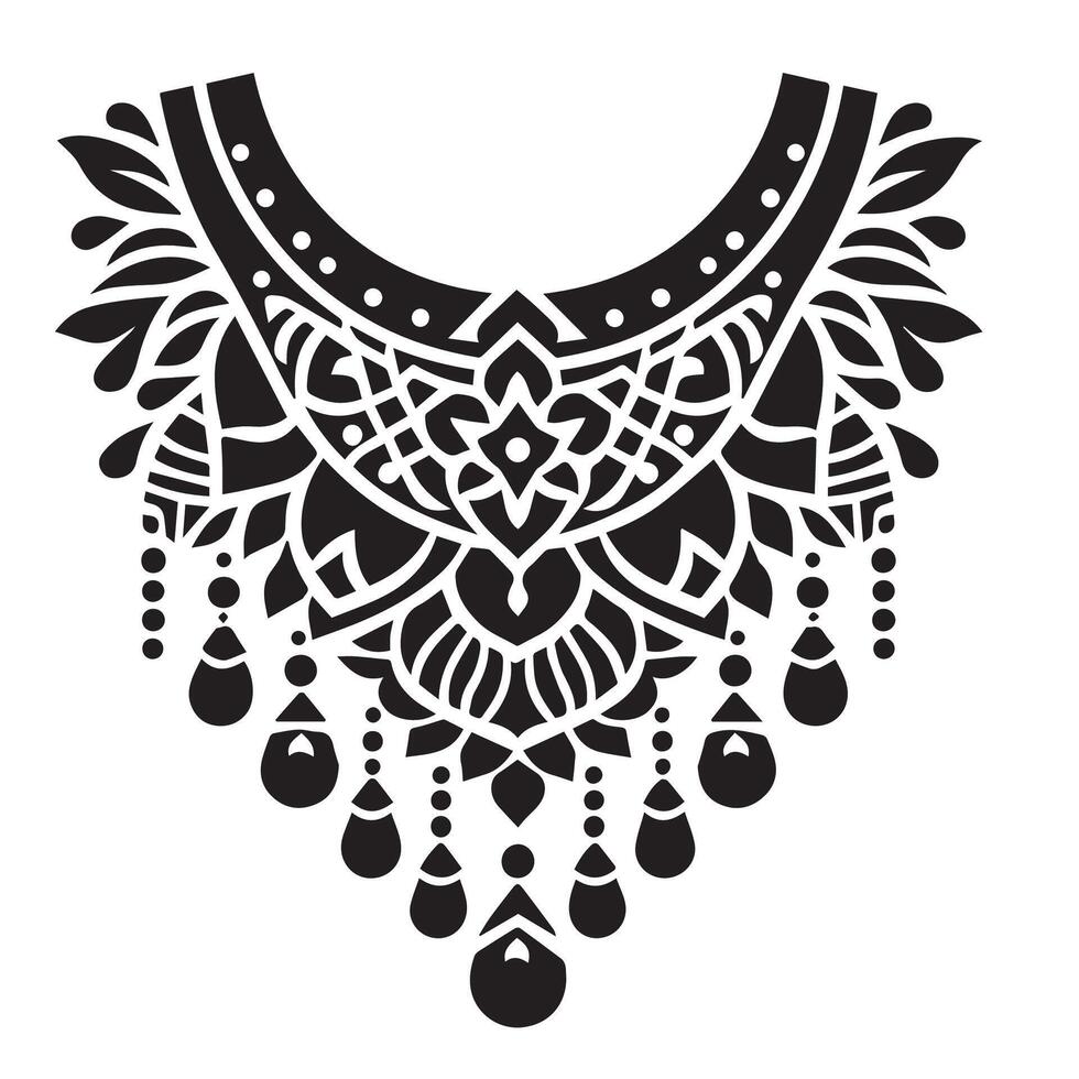 Stencil Art collar design for kameez , black and white, white background vector