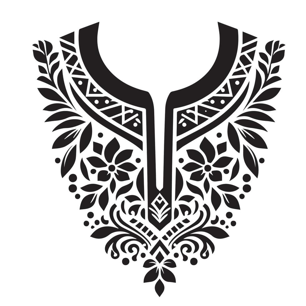 Stencil Art collar design for kameez , black and white, white background vector