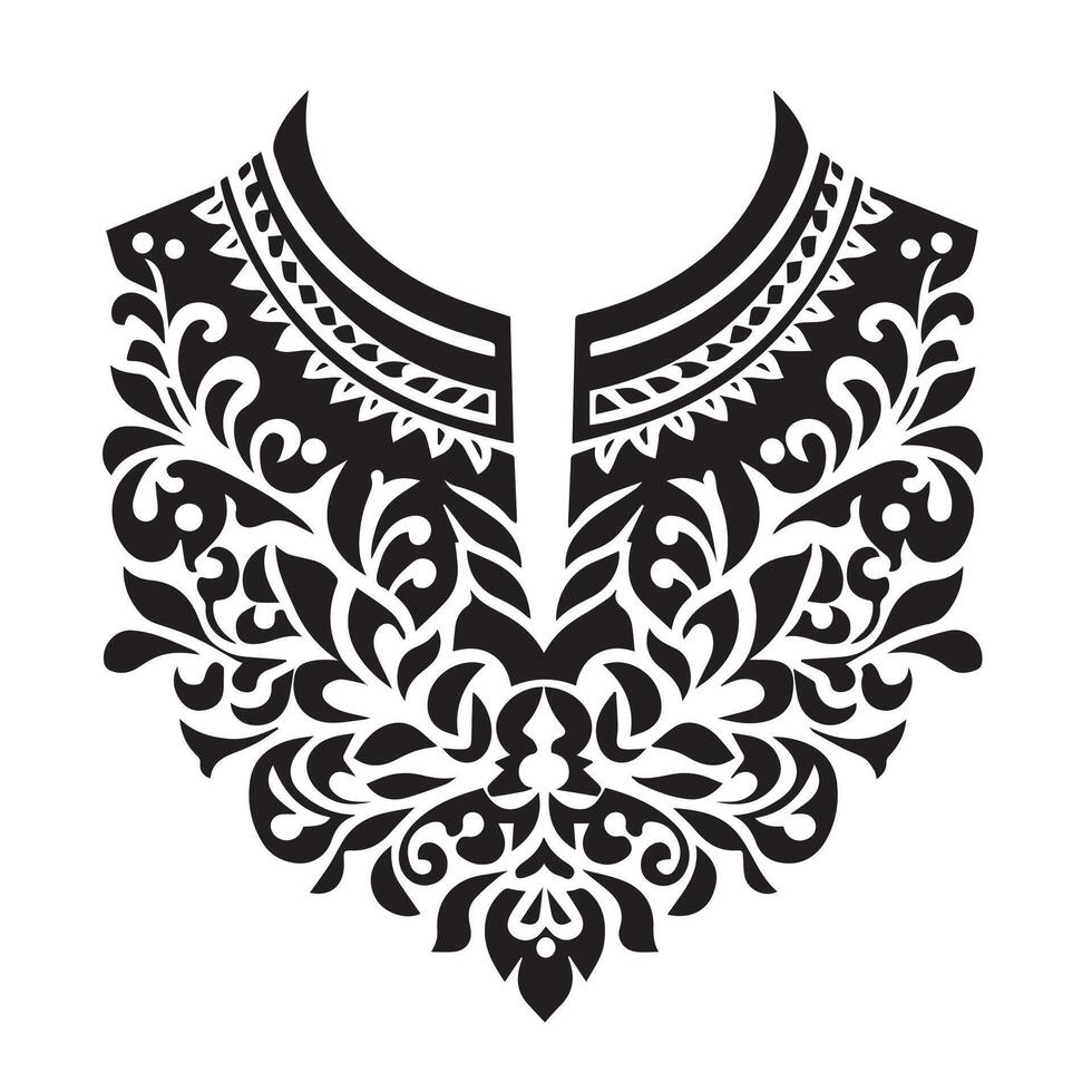 Stencil Art collar design for kameez , black and white, white background vector