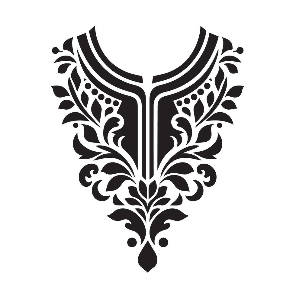 Stencil Art collar design for kameez , black and white, white background vector