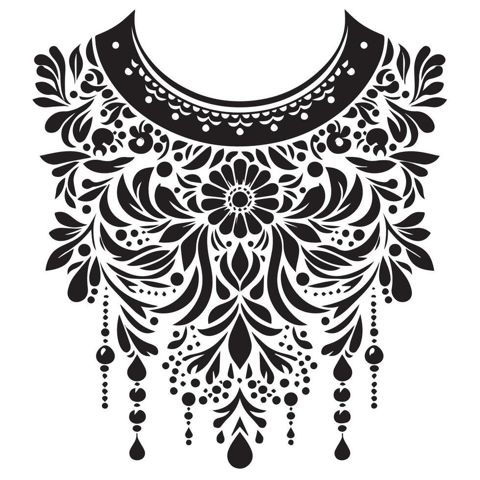 Stencil Art collar design for kameez , black and white, white background vector