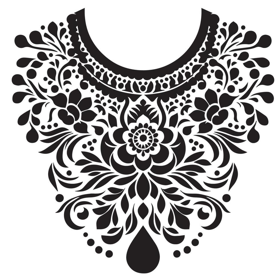 Stencil Art collar design for kameez , black and white, white background vector