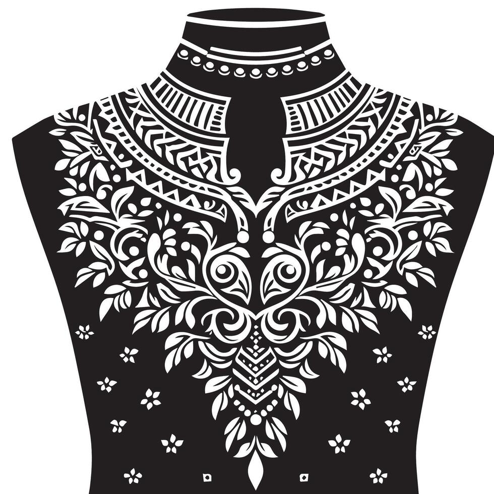 Stencil Art collar design for kameez , black and white, white background vector