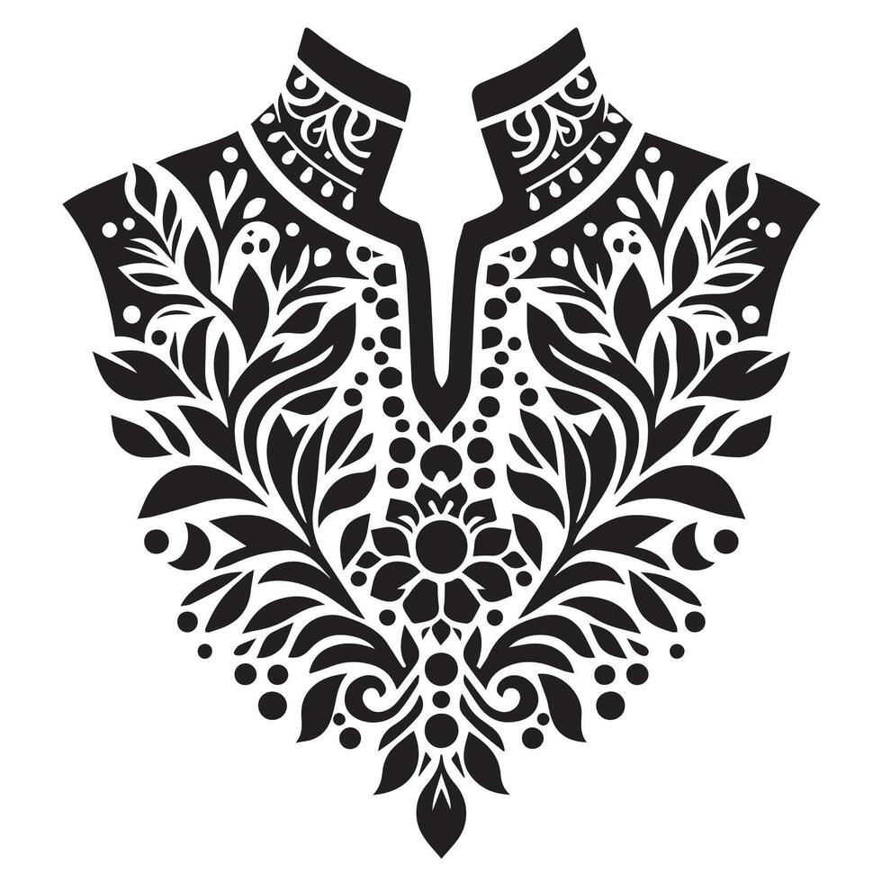 Stencil Art collar design for kameez , black and white, white background vector
