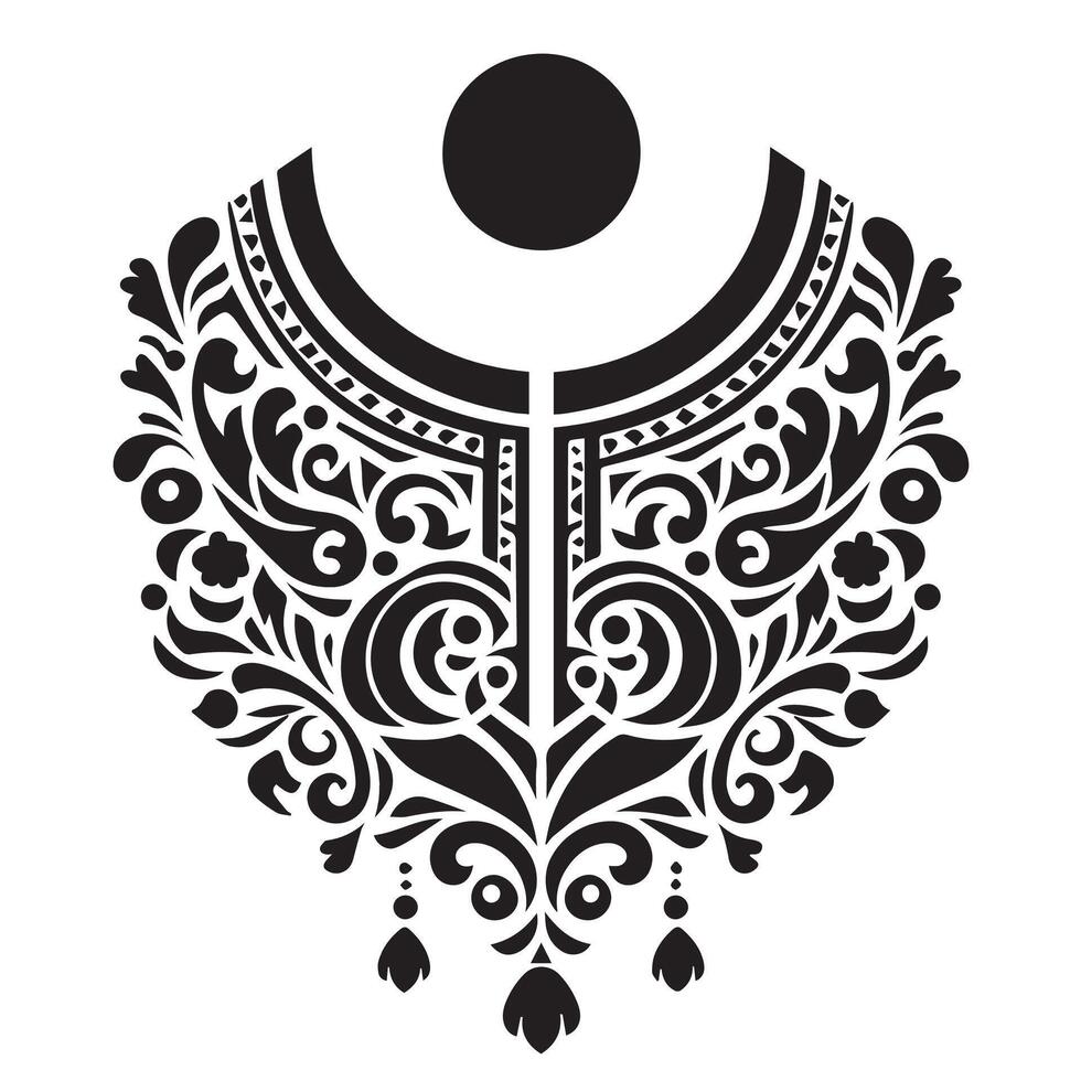 Stencil Art collar design for kameez , black and white, white background vector