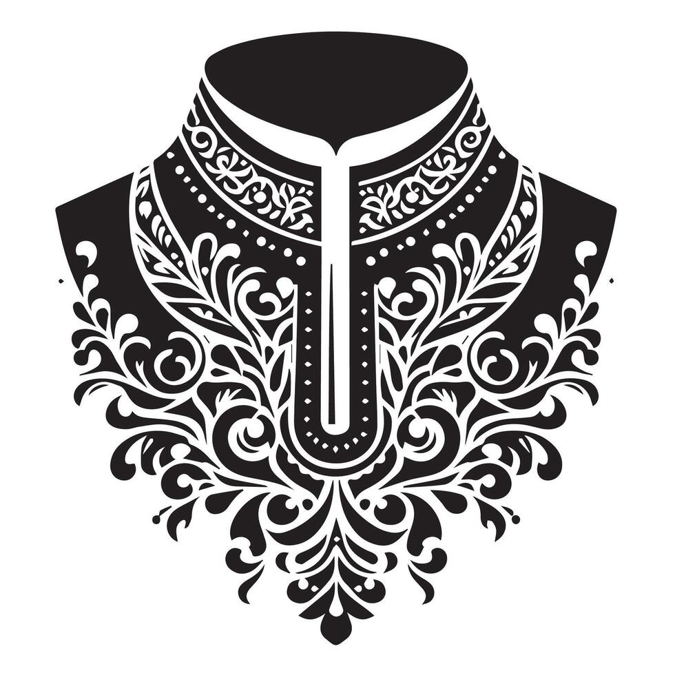 Stencil Art collar design for kameez , black and white, white background vector