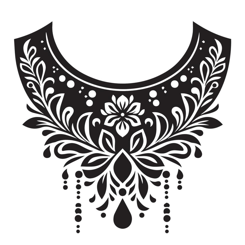 Stencil Art collar design for kameez , black and white, white background vector