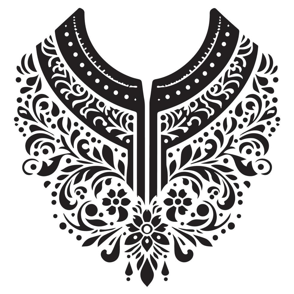 Stencil Art collar design for kameez , black and white, white background vector