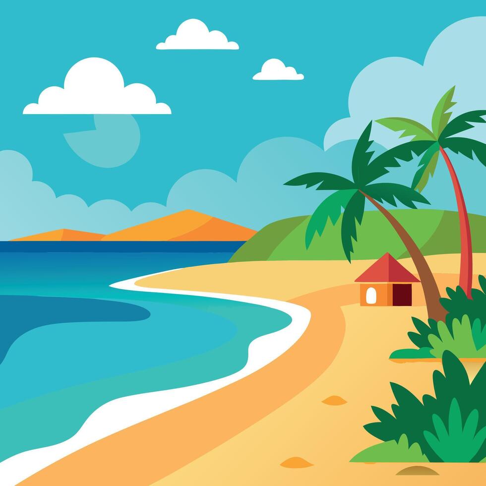 Summer template with sea beach and palm tree vector