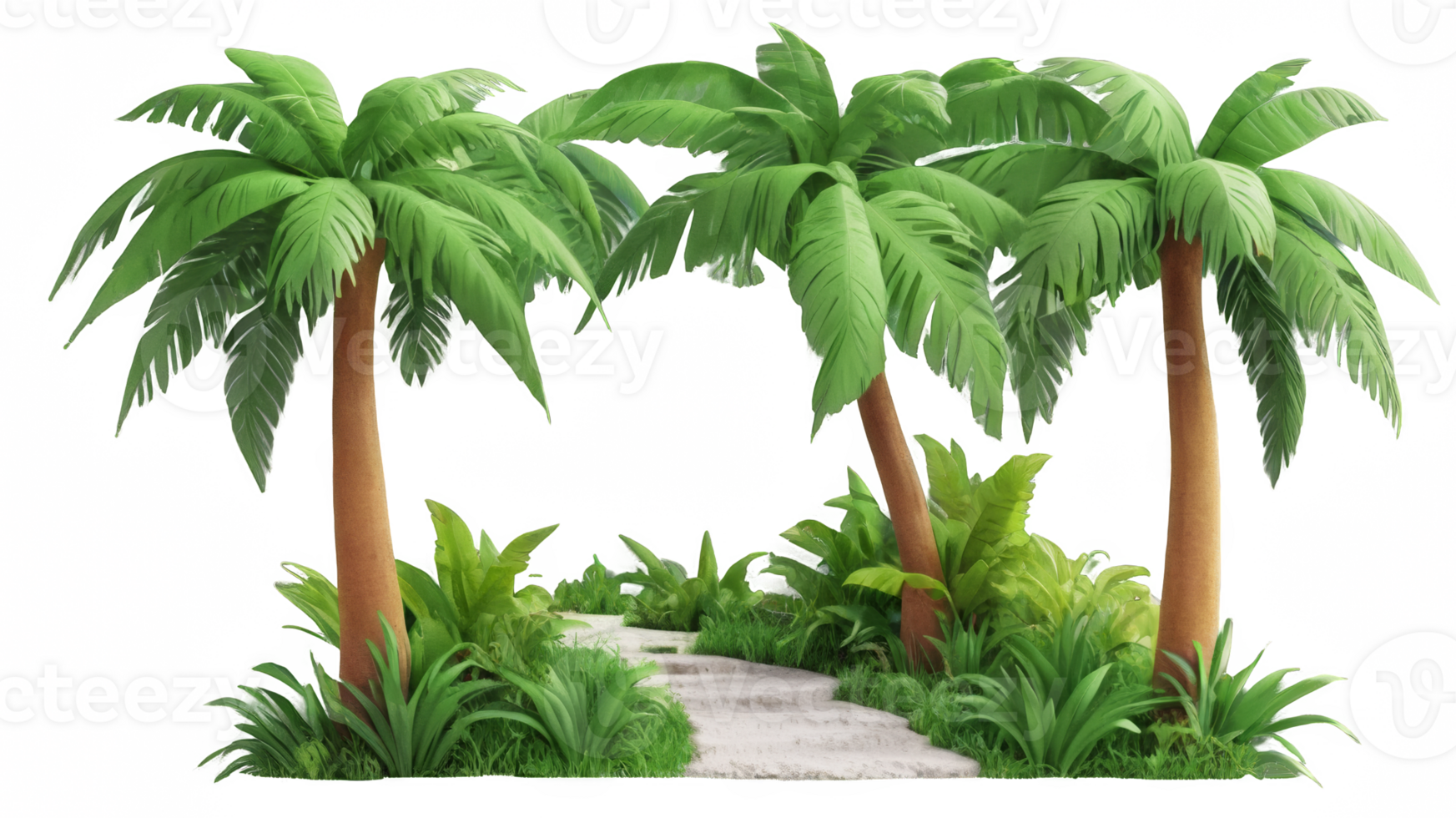 3D Jungle trees on isolated transparent background png