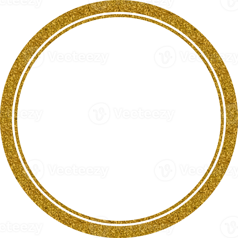 Circle frame border isolated in shiny gold glitter style png