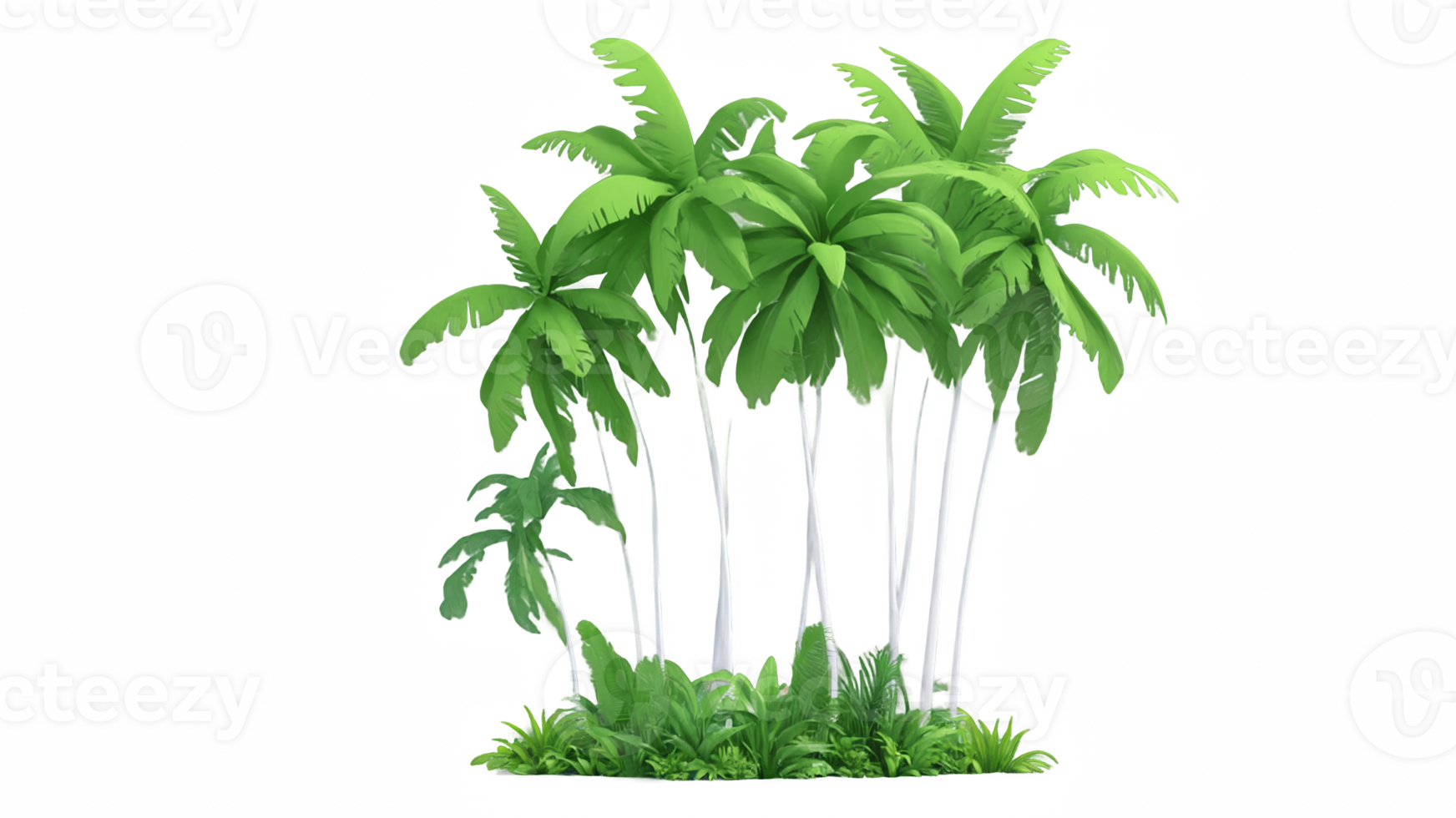 3D Jungle trees on isolated transparent background png