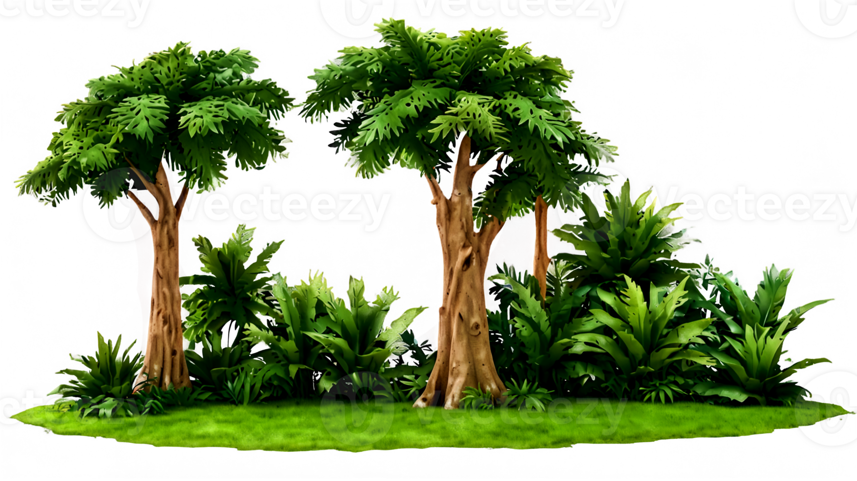 3D Jungle trees on isolated transparent background png