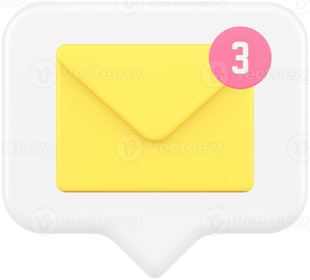 Incoming message newsletter email internet chat notification quick tips 3d icon realistic png