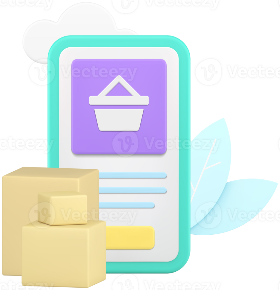 Online shopping order delivery smartphone marketplace application 3d icon realistic png
