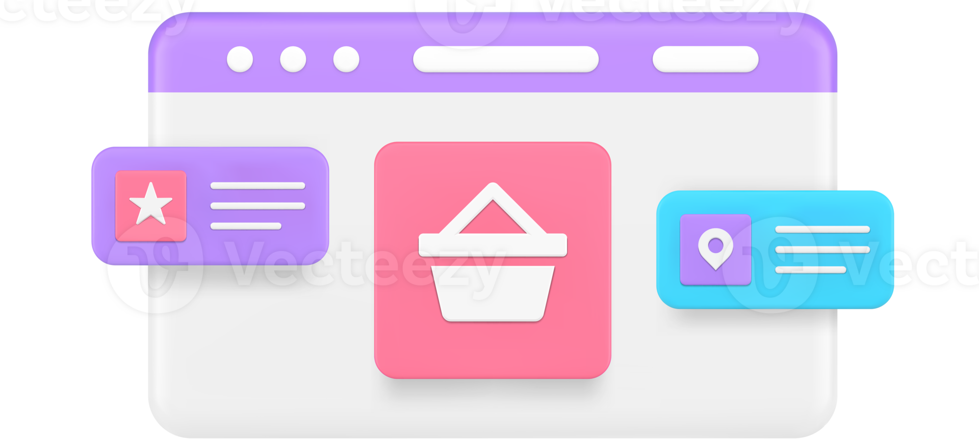 Marketplace online shopping web page goods browsing purchase search 3d icon realistic png