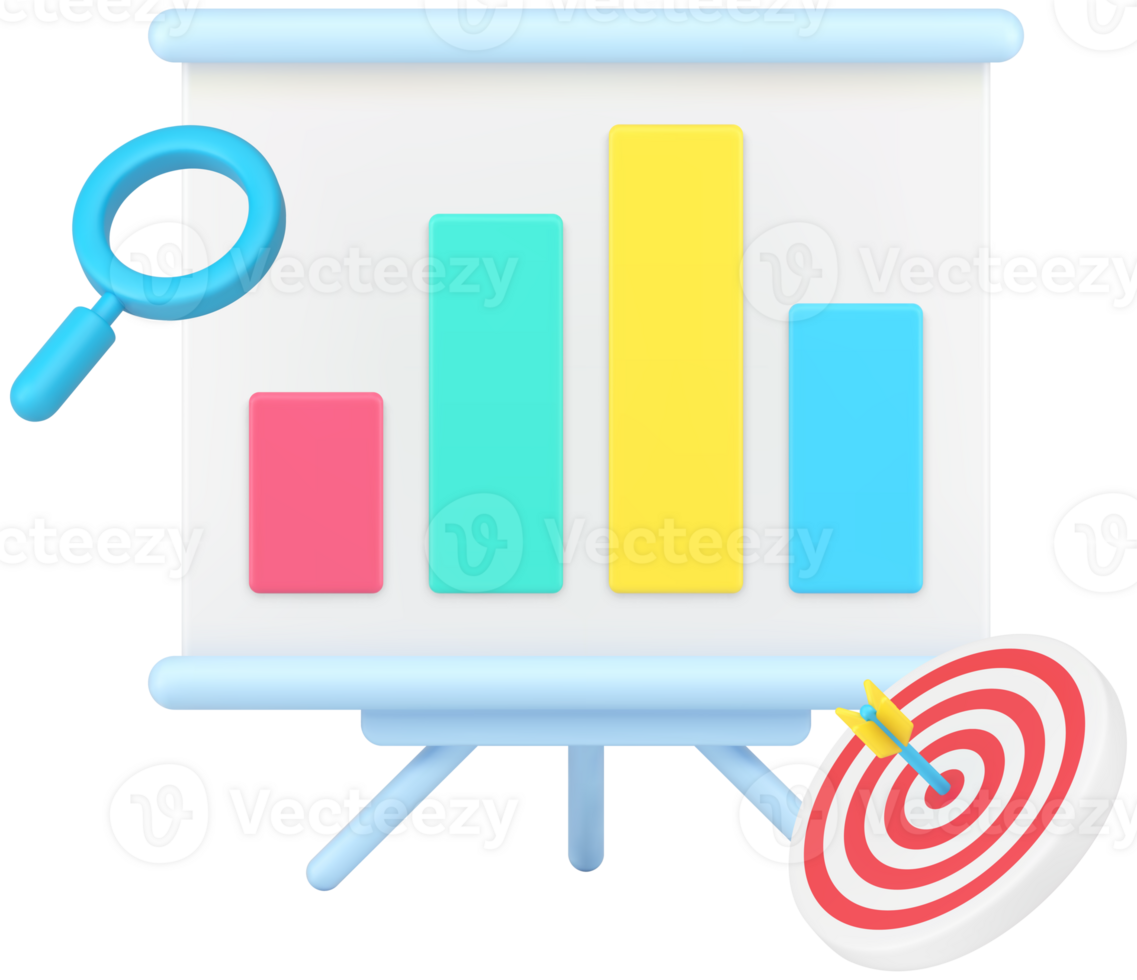 Business management analyzing report graph marketing strategy presentation 3d icon realistic png
