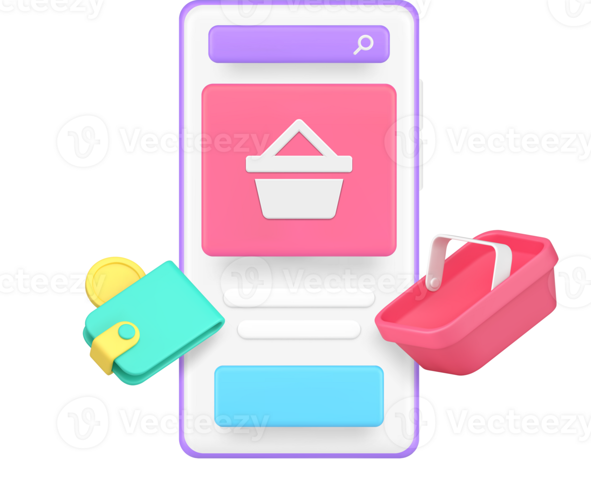 Online shopping goods browsing marketplace smartphone application 3d icon realistic png