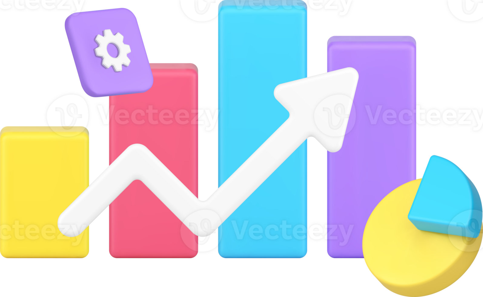 Business graph increase bar diagram up arrow success management data analyzing 3d icon png