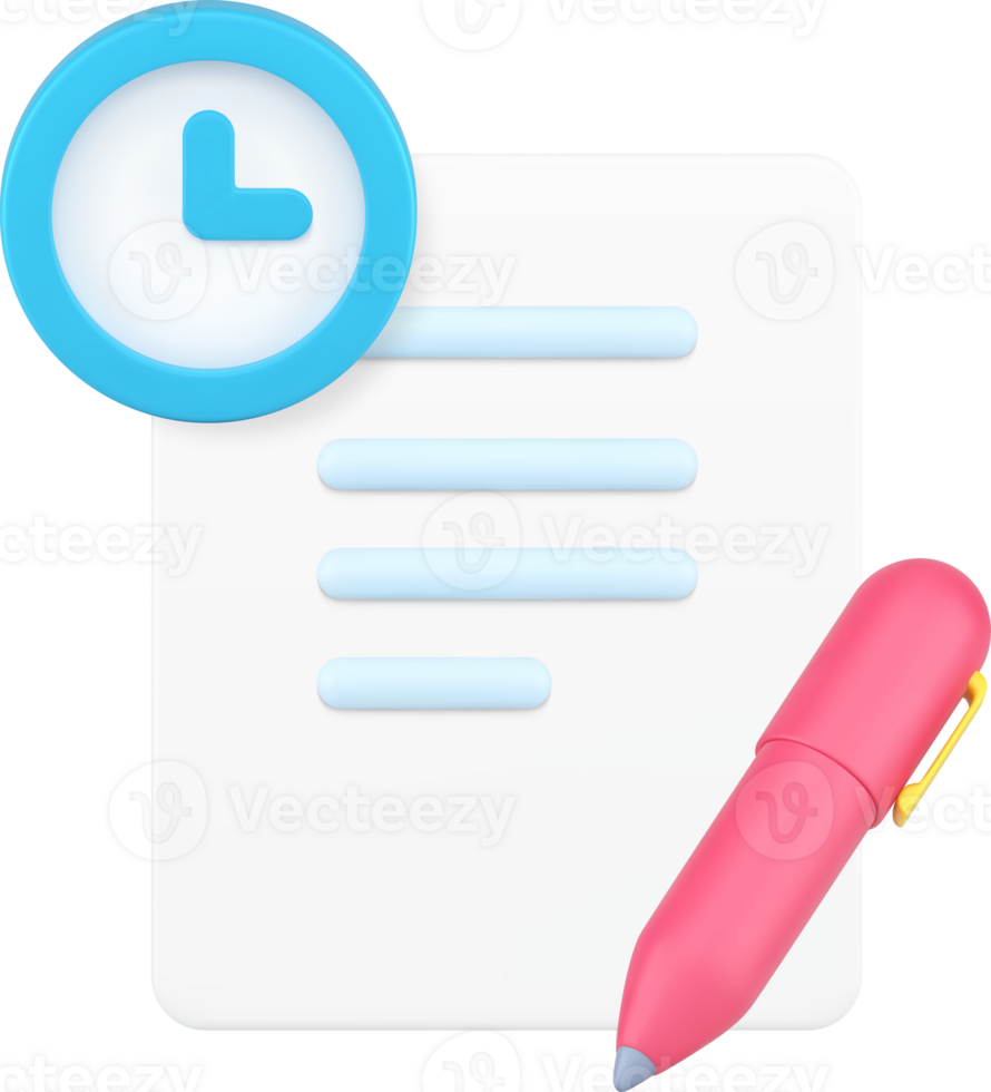 Time management paperwork deadline working efficient organization 3d icon realistic png