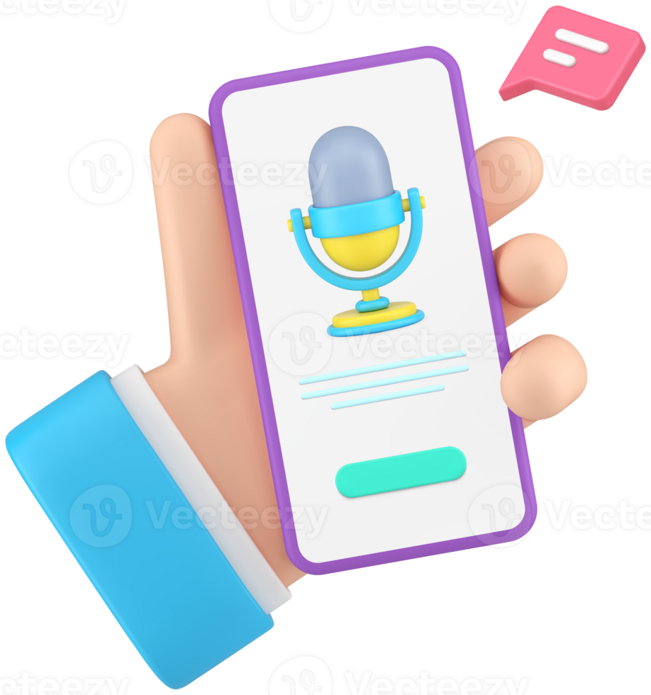 Voice message chat sound microphone online dialogue smartphone application realistic 3d icon png