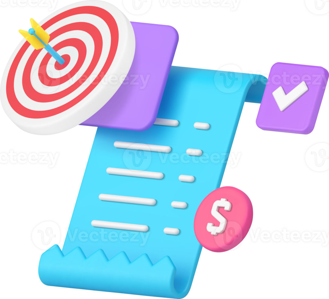 Success payment paper receipt document complete financial money transaction 3d icon realistic png