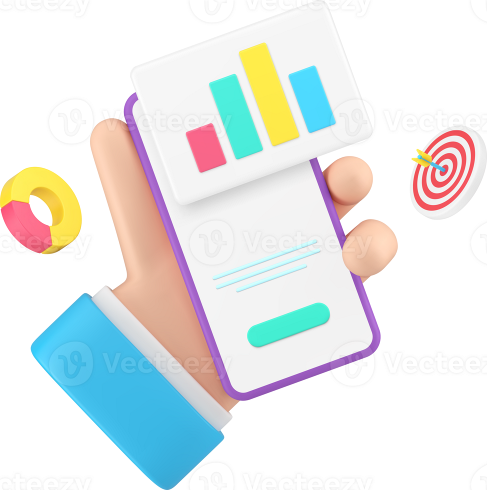 Business analyzing smartphone application data management chart planning 3d icon realistic png