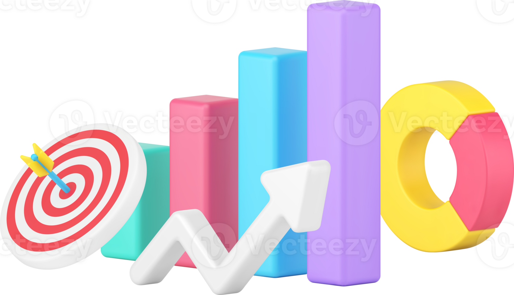 Business growth efficiency productivity strategy bar graph chart dynamic up arrow 3d icon png
