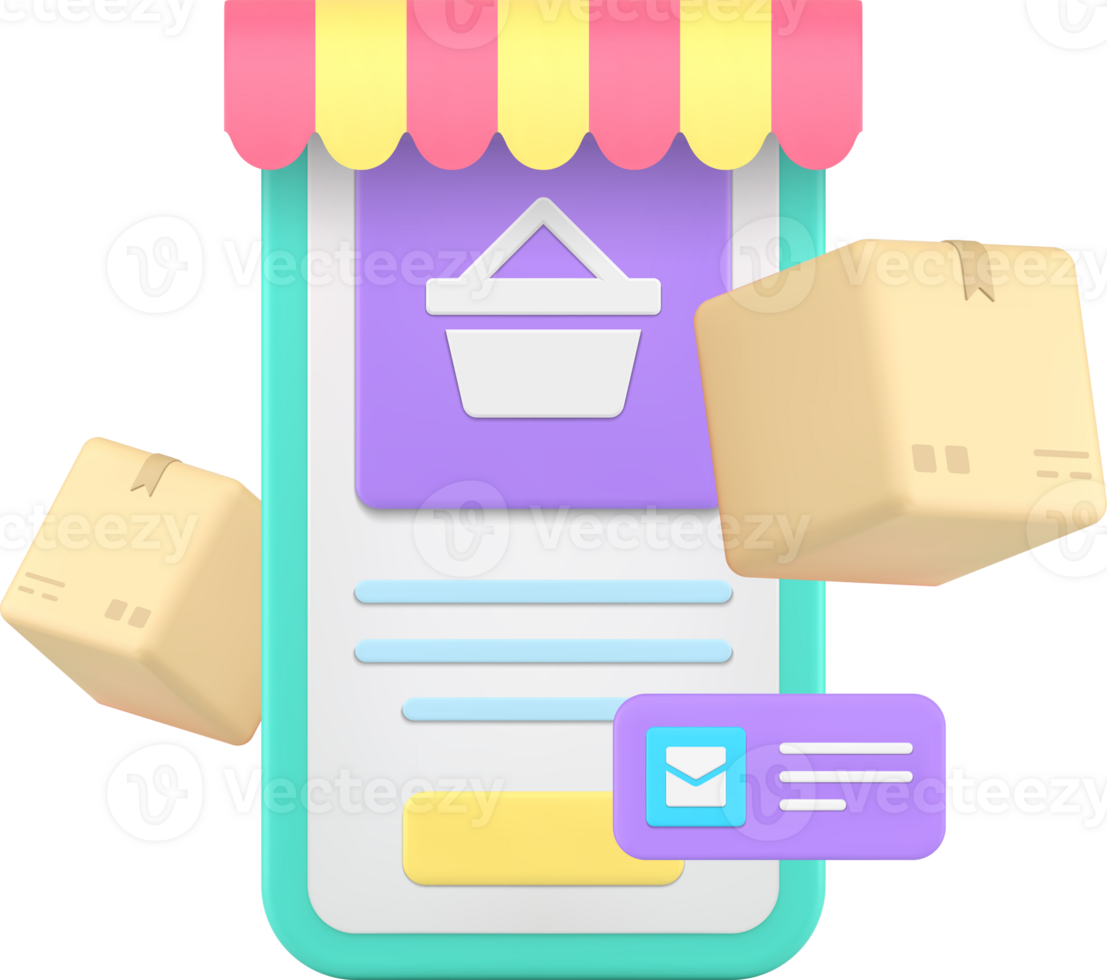 Online shopping marketplace order delivery smartphone application 3d icon realistic png
