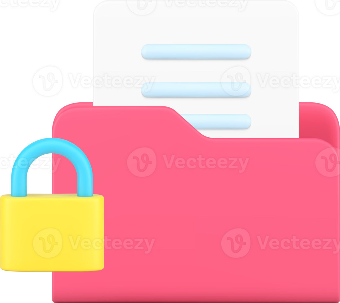 Document data folder archive storage protection business file organizing 3d icon realistic png