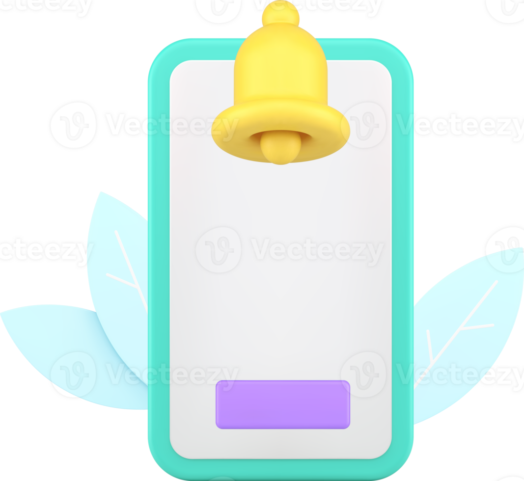Smartphone reminder alert empty screen button ring bell 3d icon realistic illustration png