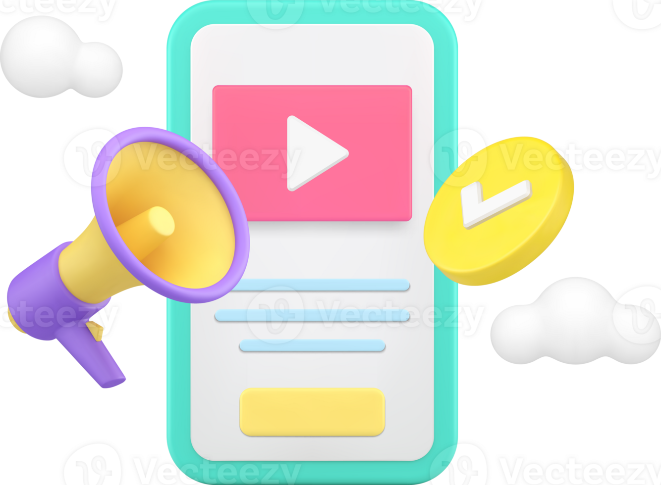 Internet marketing social media content promo announce smartphone app 3d icon realistic png