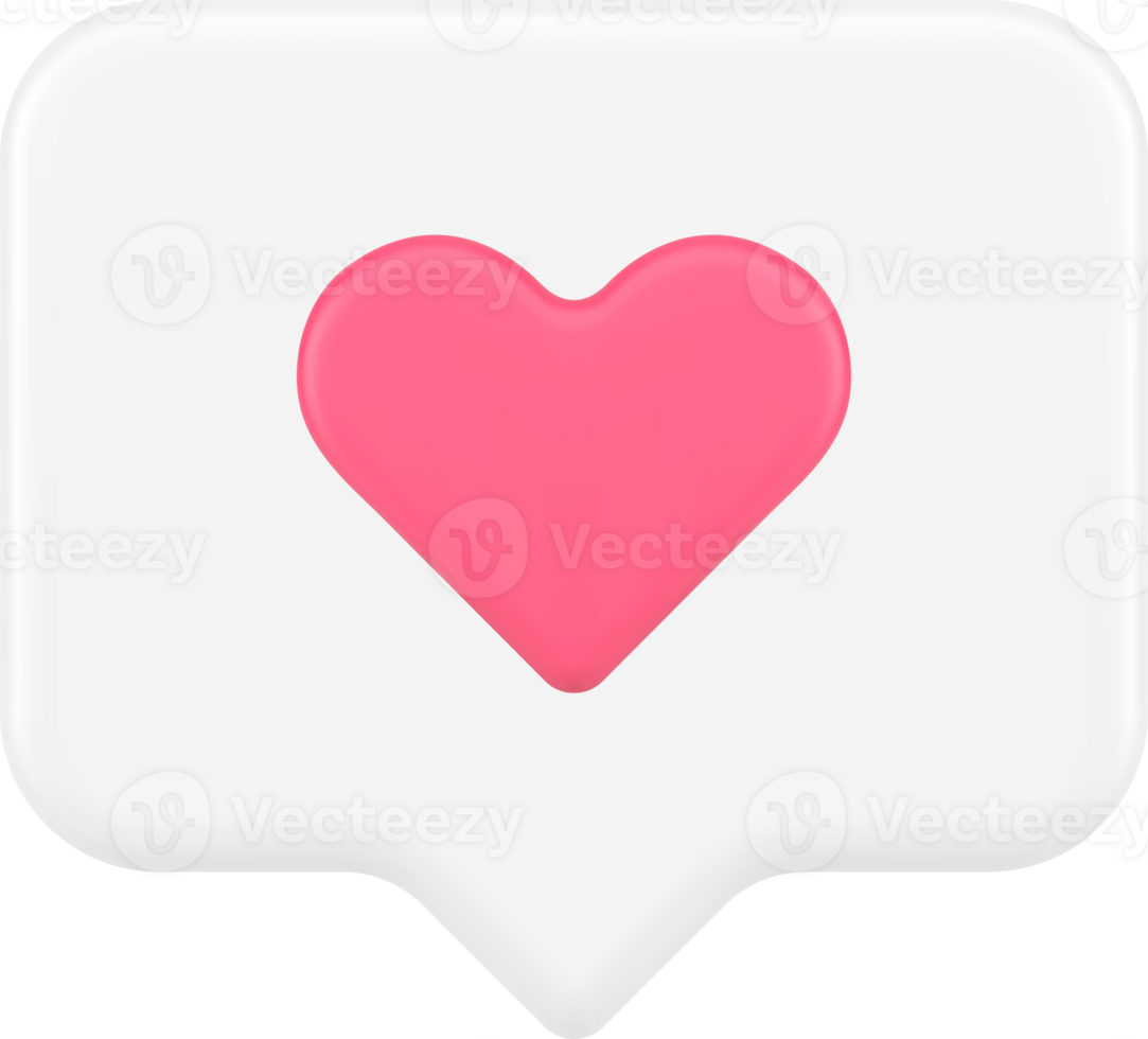 Like quick tips social network evaluation love heart speech bubble 3d icon realistic png