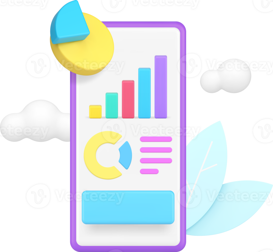Business analyzing graph diagram workflow statistic chart smartphone app 3d icon realistic png